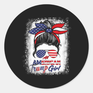 American Trump Girl 4th Of July Messy Bun Pro Trum Classic Round Sticker