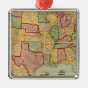 American Union Railroad Map of The United States Metal Ornament