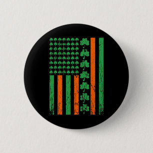 American Us Flag Clovers St Patricks Irish Shamroc 2 Inch Round Button