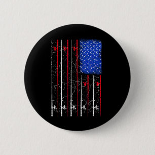 American Us Flag Fishing Rod Top  2 Inch Round Button