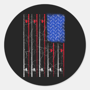 American Us Flag Fishing Rod Top  Classic Round Sticker