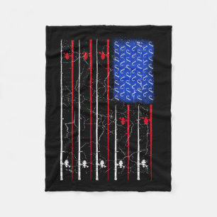 American Us Flag Fishing Rod Top Fleece Blanket