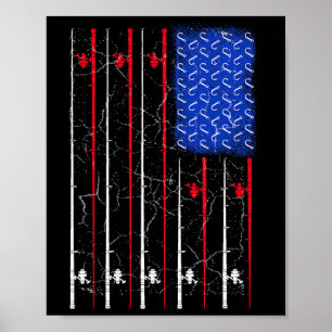 American Us Flag Fishing Rod Top  Poster