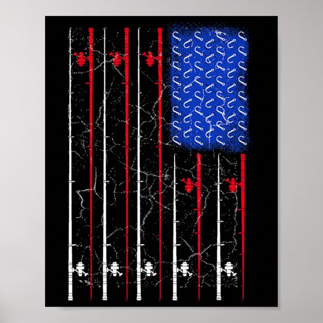American Us Flag Fishing Rod Top  Poster (Front)