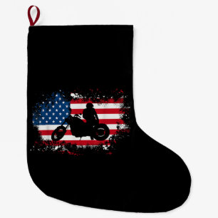 American US Flag Motorcycle Funny Sport Lover Large Christmas Stocking