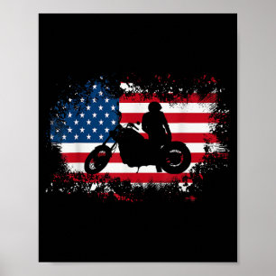 American US Flag Motorcycle Funny Sport Lover Poster