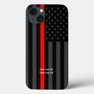 American US Flag Thin Red Line Your Text on iPhone 13 Case