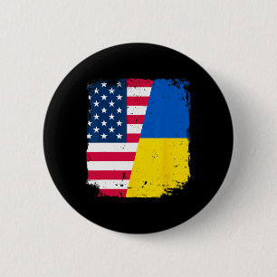 American Us Flag Ukraine Friendship Country Vintag 2 Inch Round Button