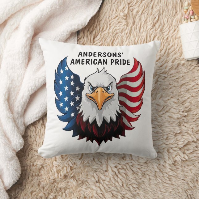 American USA Eagle Flag Personalized Throw Pillow (Blanket)