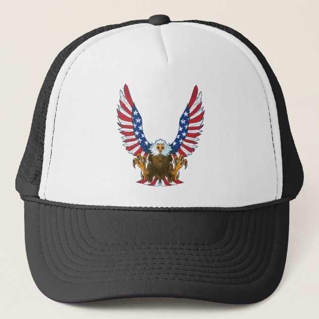 AMERICAN USA EAGLE FLAG TRUCKER HAT (Front)