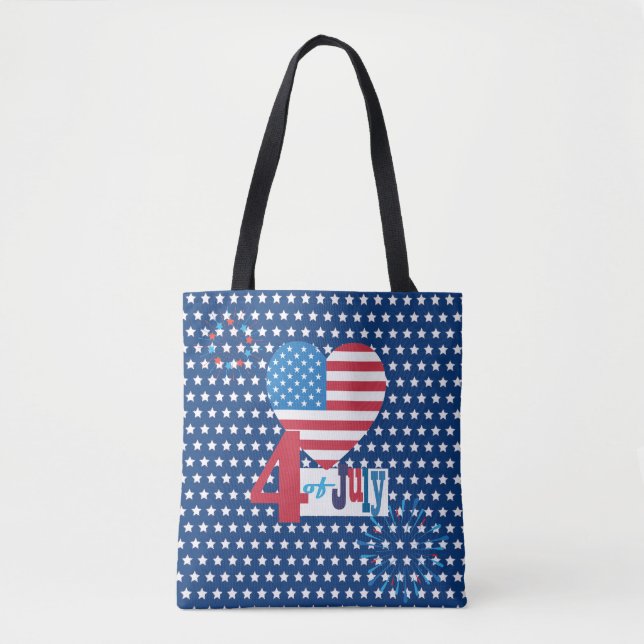 American USA Flag 4th of July Design Personalize Tote Bag (Front)