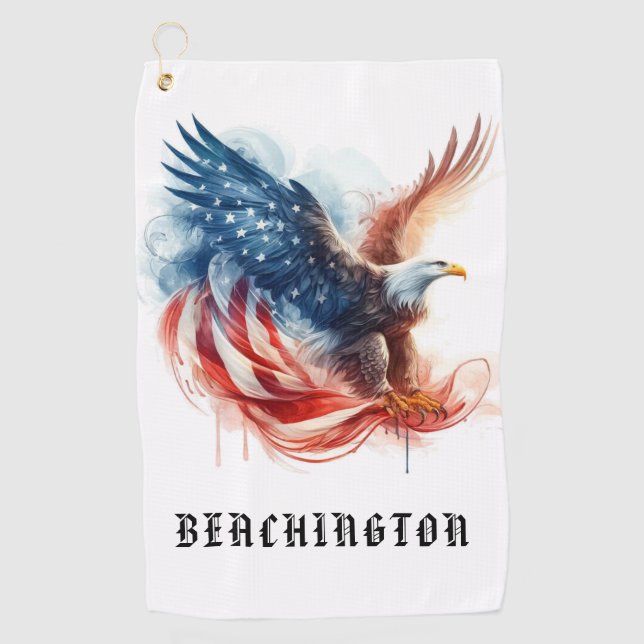 *~* American USA Flag AP16 Bald EAGLE Golf Towel (Front)
