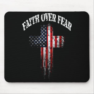 American Usa Flag Christian Cross Faith Over Fear Mouse Pad