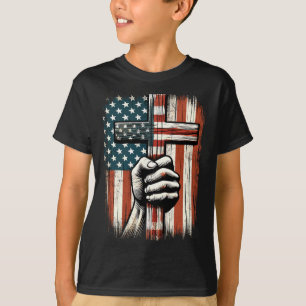 American Usa Flag Christian Cross Jesus 4th Of Jul T-Shirt