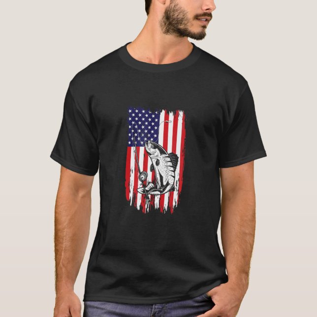 American Usa Flag Fishing Fisherman Fish Catcher T-Shirt (Front)