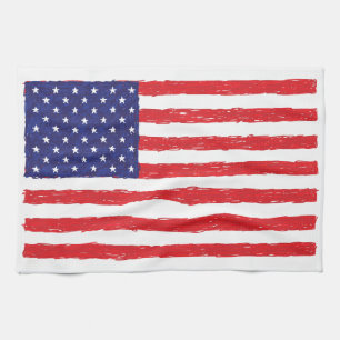 American USA Flag *Hand Sketch* Us Flag Kitchen Towel