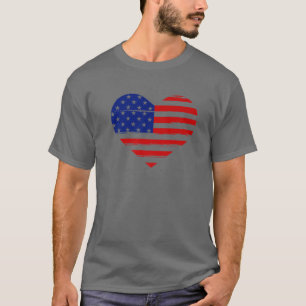 American USA Flag Heart Shaped Distressed Vintage T-Shirt
