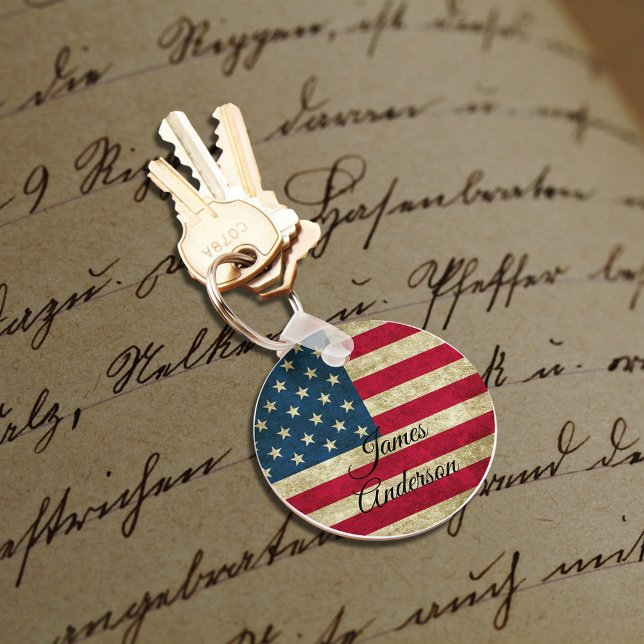 American USA Flag Monogram Patriotic Keychain (Creator Uploaded)
