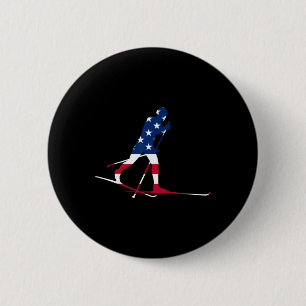 American Usa Flag Nordic Ski Cool Skier Gift Top T 2 Inch Round Button