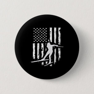 American Usa Flag Nordic Ski Cool Skier Gift Top T 2 Inch Round Button