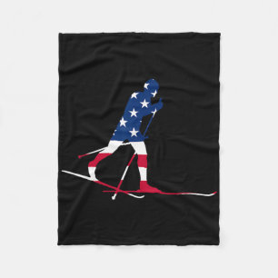 American Usa Flag Nordic Ski Cool Skier Gift Top T Fleece Blanket