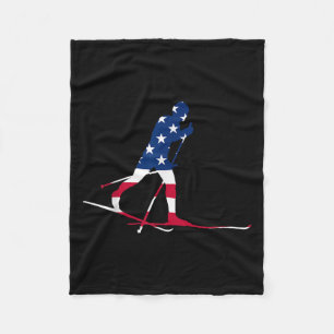 American Usa Flag Nordic Ski Cool Skier Gift Top T Fleece Blanket