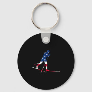 American Usa Flag Nordic Ski Cool Skier Gift Top T Keychain