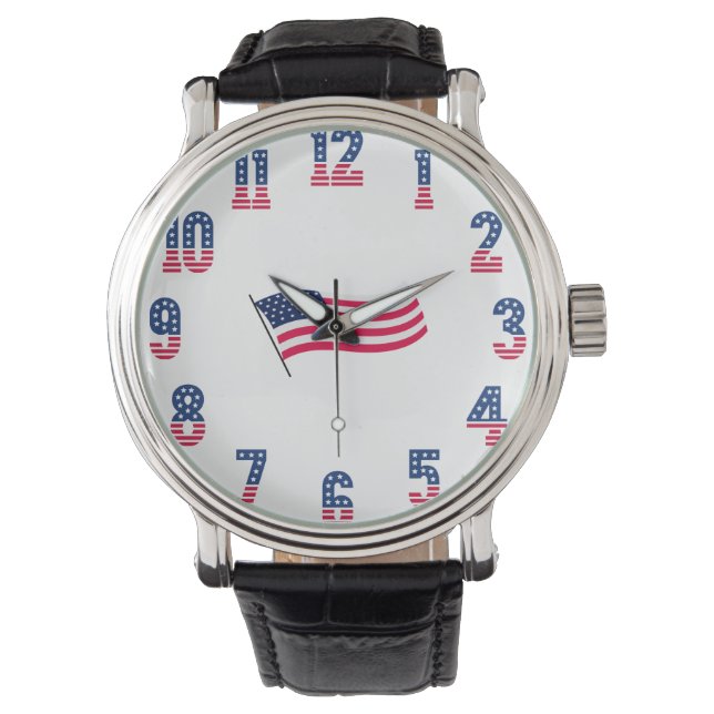 American USA Flag & Numbers Watch (Front)