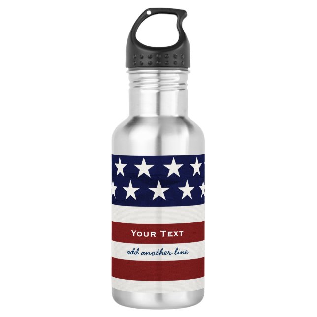 American USA Flag Patriotic July 4th Custom 532 Ml Water Bottle (Front)