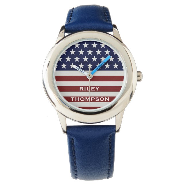 American USA Flag Patriotic July 4th Custom Watch (Front)