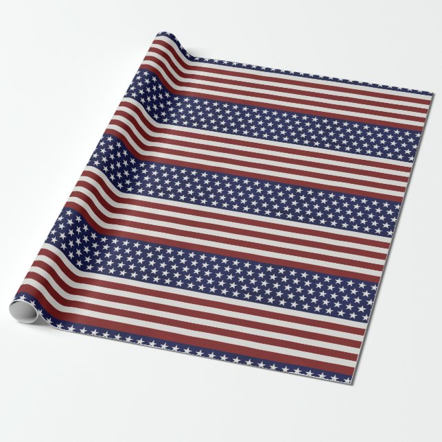 American USA Flag Patriotic July 4th Custom Wrapping Paper (Unrolled)