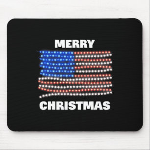 American Usa Flag Patriotic Merry Christmas Xmas L Mouse Pad