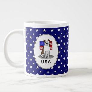 American USA Flag Pit Bull (lt brindle white 3) Large Coffee Mug