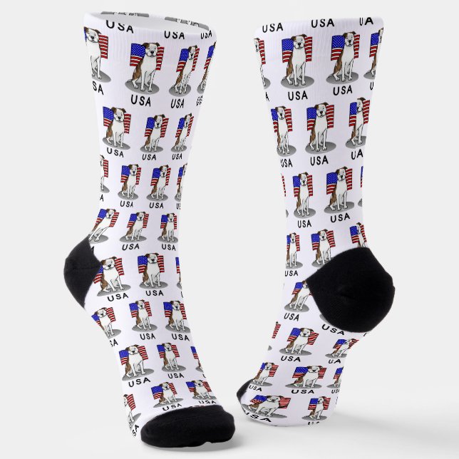 American USA Flag Pit Bull (lt brindle white 3) Socks (Angled)