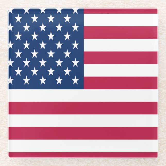 American USA Flag Pride Design Glass Coaster (Front)
