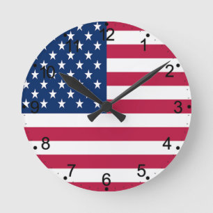 American USA Flag Pride Design Round Clock