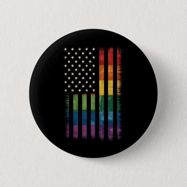 American USA Flag Rainbow Pride Gay Lesbian LGBTQ 2 Inch Round Button (Front)