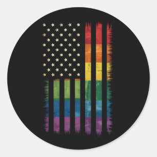 American USA Flag Rainbow Pride Gay Lesbian LGBTQ Classic Round Sticker
