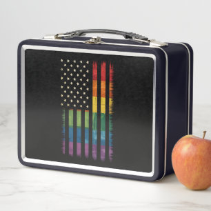 American USA Flag Rainbow Pride Gay Lesbian LGBTQ Metal Lunch Box