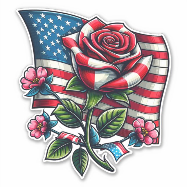American USA Flag rose Patriotic flower Art (Front)