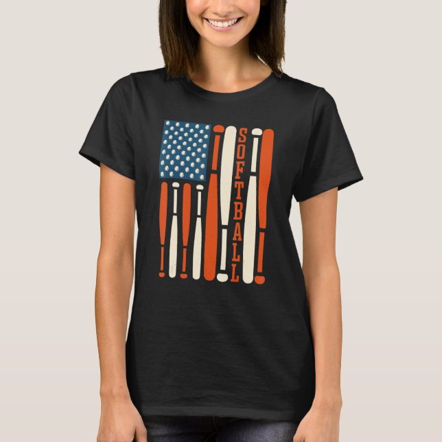 American USA Flag Softball Bat Softball Softball C T-Shirt (Front)
