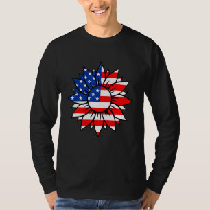 American Usa Flag Sunflower Peace Sign Patriotic 4 T-Shirt