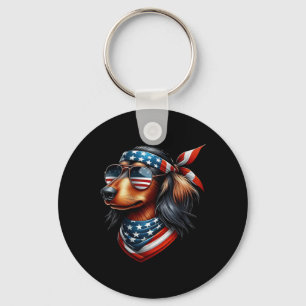 American Usa Flag Sungles 4th Of July Dachshund Keychain