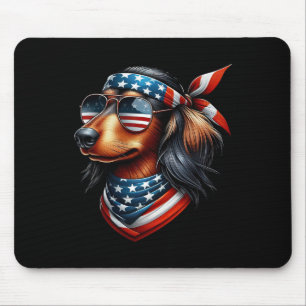 American Usa Flag Sungles 4th Of July Dachshund Mouse Pad