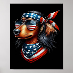 American Usa Flag Sungles 4th Of July Dachshund Poster