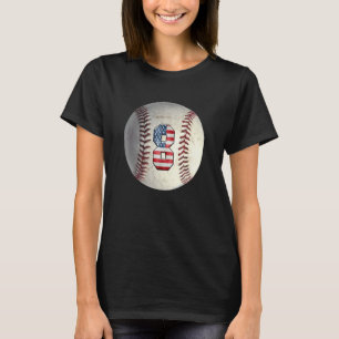 American USA Flag With Retro 8 Baseball Number 8 V T-Shirt