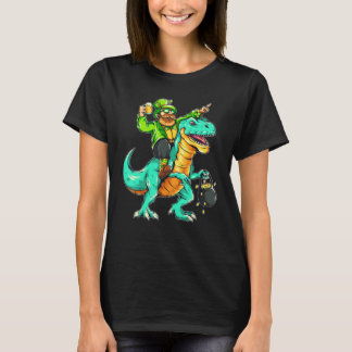 American USA Irish Flag St Patricks Day And T-Rex T-Shirt