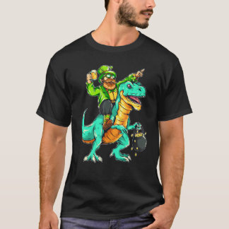 American USA Irish Flag St Patricks Day And T-Rex T-Shirt