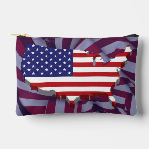 American USA Map on Red White Stripes Accessory Pouch