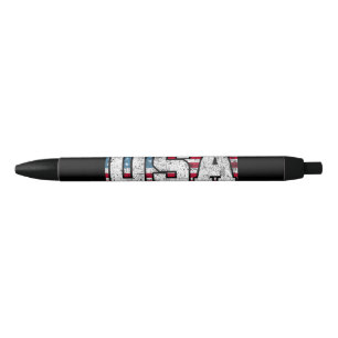 American USA US Flag 4th of July Black Ink Pen